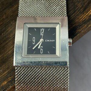 DKNY Watch Womens Square Silver Stainless Steel Milanese Mesh Analog - Untested